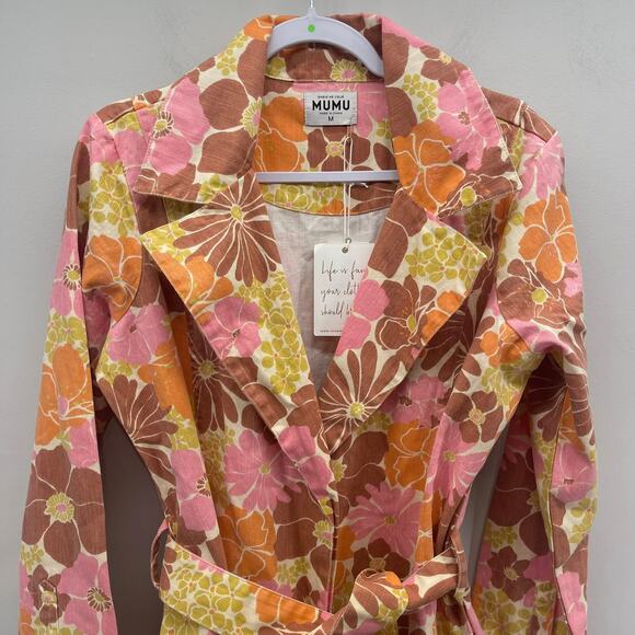 Show Me Your Mumu Nancy Trench Coat SZ Medium Retro‎ Garden Floral Flower Power - Picture 2 of 12
